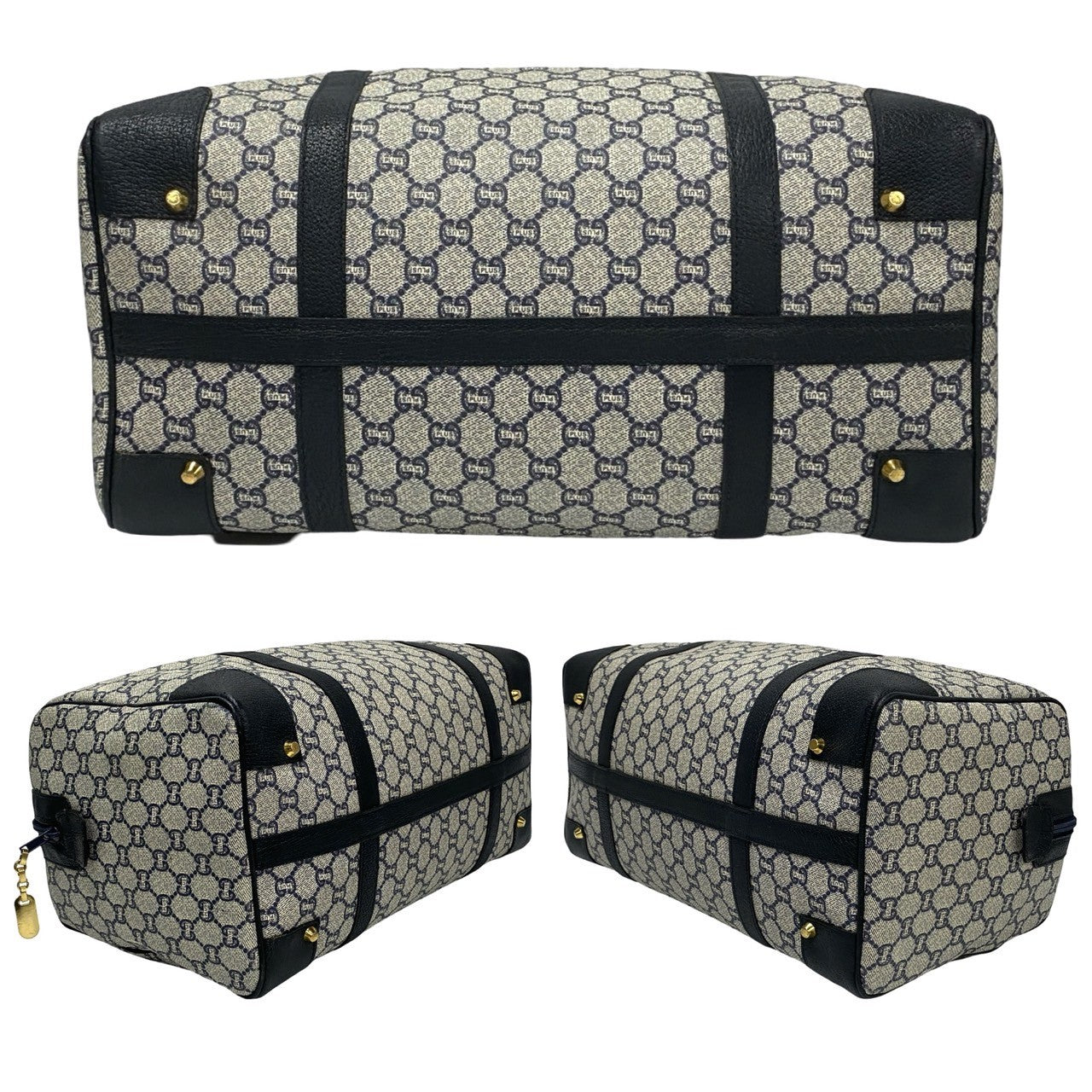 GUCCI Boston Duffel bag Leather, PVC Navy Gucci Plus logo Metal Women Used