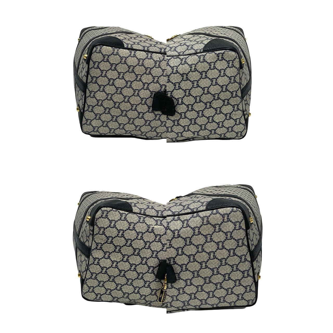GUCCI Boston Duffel bag Leather, PVC Navy Gucci Plus logo Metal Women Used