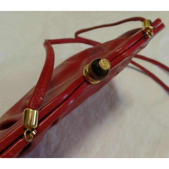 Gucci Clutch Hinged Top Two Way Shoulder Cross Body Red Leather Tiger S Eye Clasp Satchel