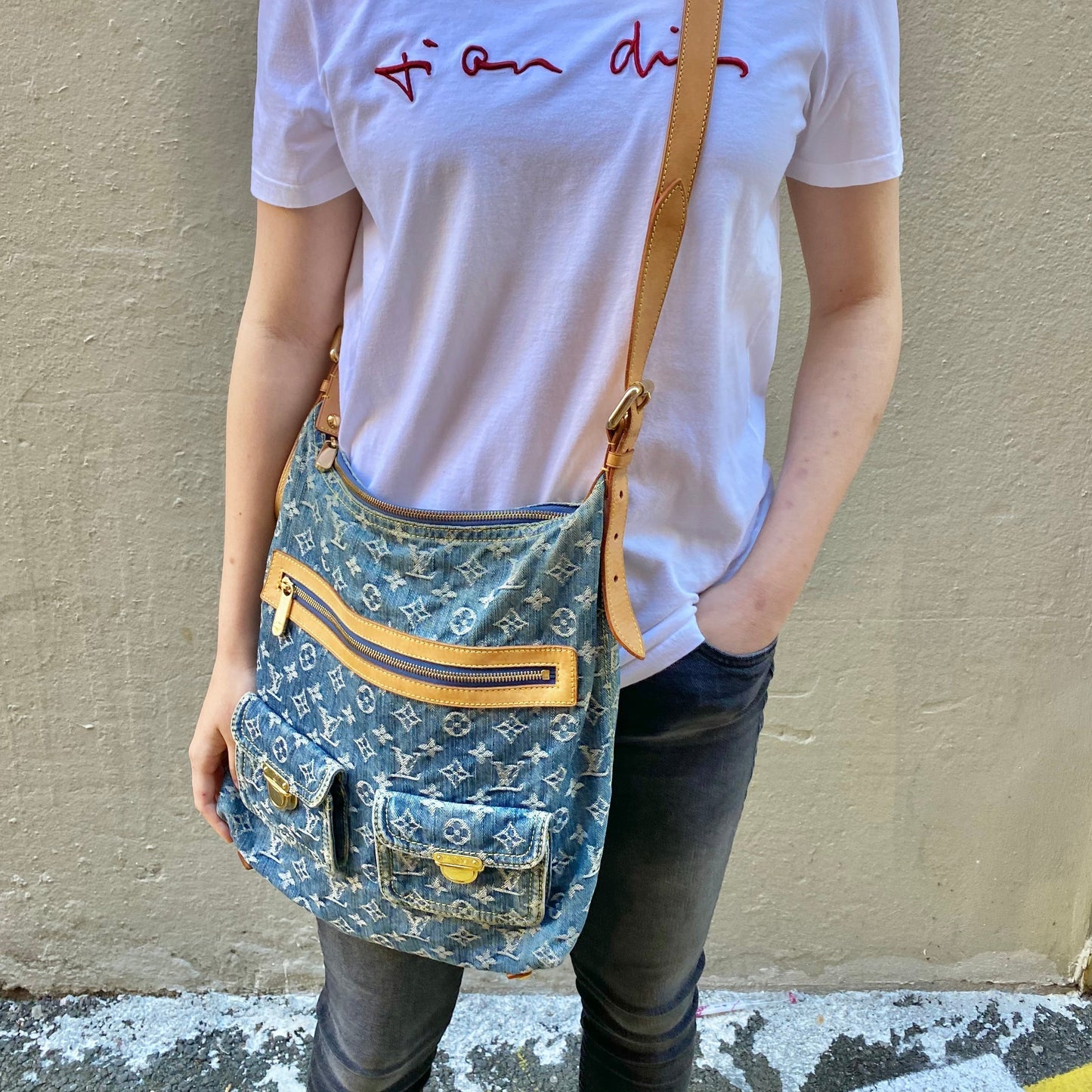 LOUIS VUITTON Denim Monogram Denim Baggy GM Bag