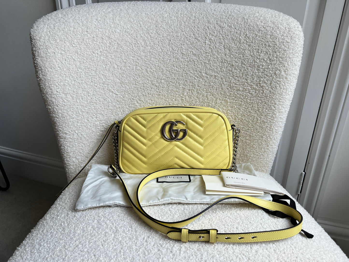 Gucci GG Pale Yellow Marmont Small Shoulder Bag (RRP £1340)