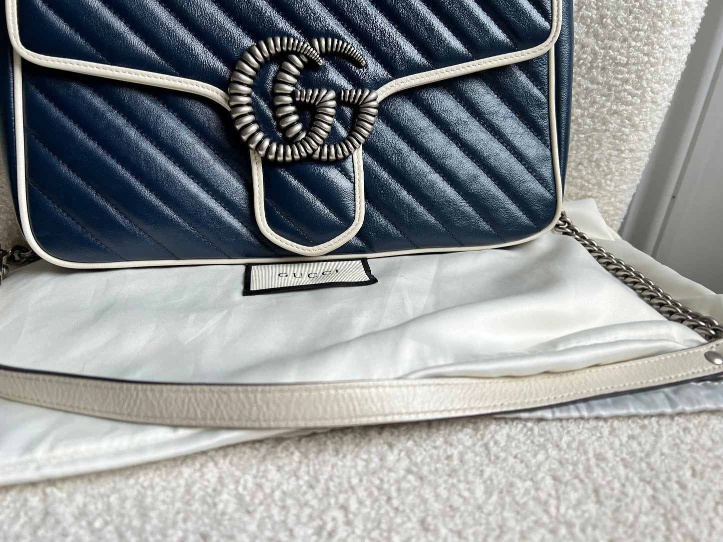 Gucci GG Navy and White Torchon Marmont Medium Shoulder Bag (RRP £2000)
