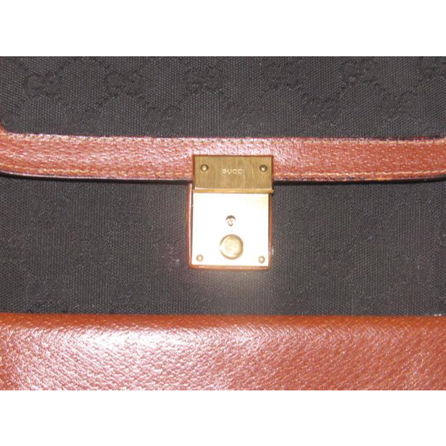 Gucci Vintage Pursesdesigner Purses Black Large G Logo Print And Brown Leather Canvas Messenger Bag