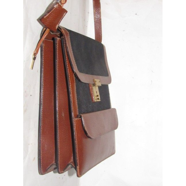 Gucci Vintage Pursesdesigner Purses Black Large G Logo Print And Brown Leather Canvas Messenger Bag