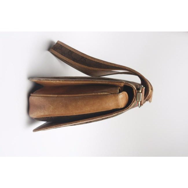 Gucci Gg Supreme Shoulder Bag W Guccissima Print Canvasleather Saddle Redgreen Sherry Stripe Brown L