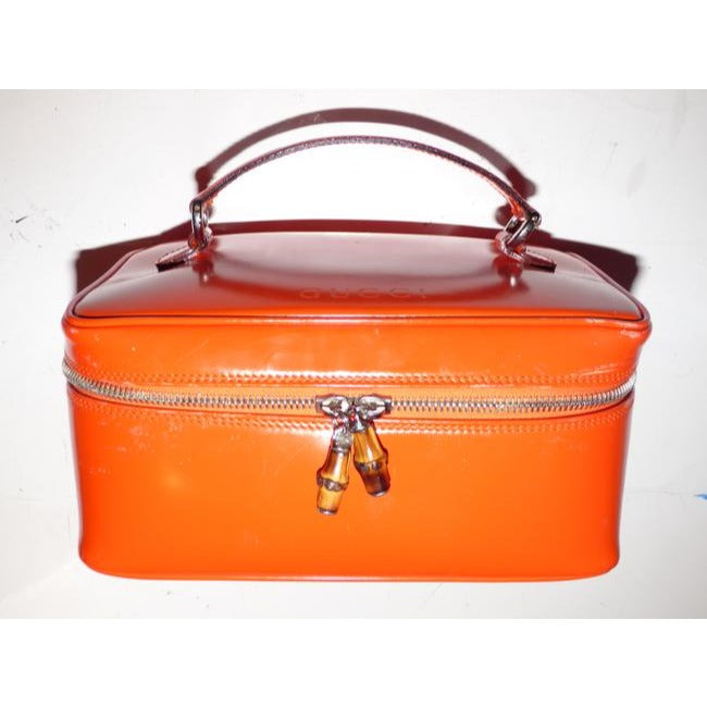 Gucci Reddish Orange Glossy Leather Bamboo Line Satchel