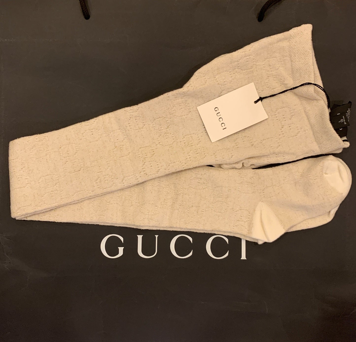 Gucci Winter G Lurex Knit Tights in Ivory