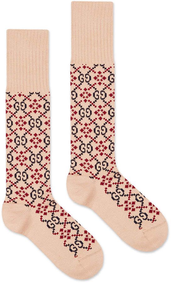 Gucci GG Diamond Socks in Beige