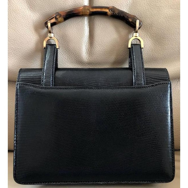 Gucci Box Skin Lunch Style With Midnight Bluebamboo Handle Lizardsnakeskin Satchel