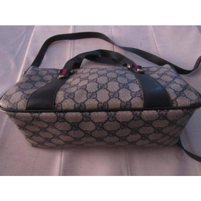 Gucci Speedy W Two Way Red Blue Accent Blue Guccissima Print Leather And Coated Canvas Satchel