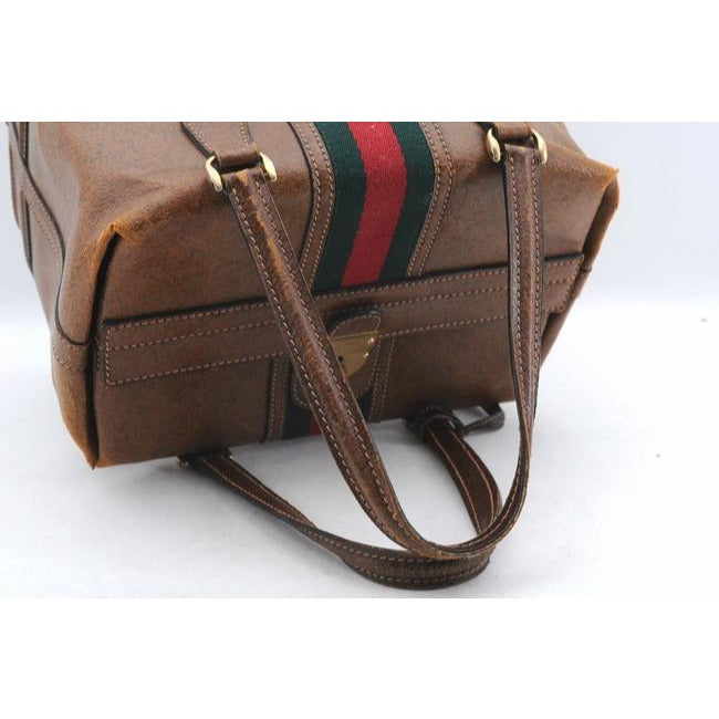 Gucci Top Early Saddle With Sherry Camel Leathergreenred Stripe Shoulder Bag