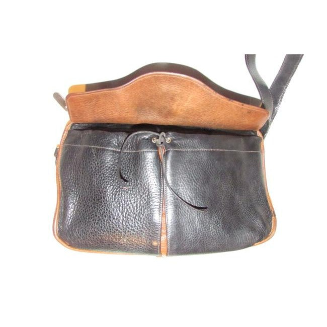 Gucci Vintage Black Pebbled Leather And Brown Smooth Leather Satchel