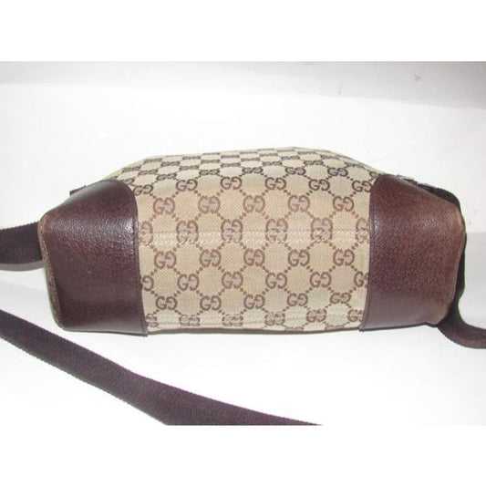 Gucci Vintage Shades Of Brown Large G Logo Leather Canvas Messenger Bag