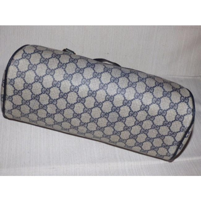 Gucci Large Logo Print Shades Of Blues Coated Canvas And Leather Satchel