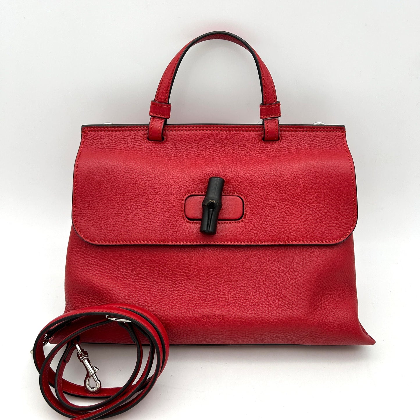 GUCCI Cellarius Calfskin Small Bamboo Daily Top Handle Bag Hibiscus Red gu9955vd