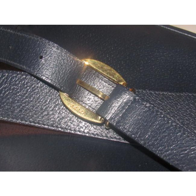 Gucci Vintage Bamboo Line Triangular Navy Blue Leather Backpack