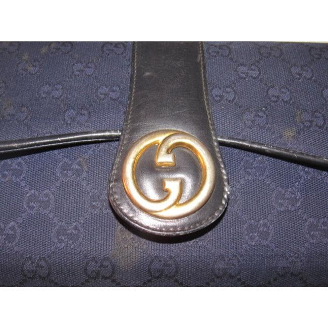 Gucci, deep blue Guccissima print canvas and black leather, envelope top, 1973 two-way-shoulder purse