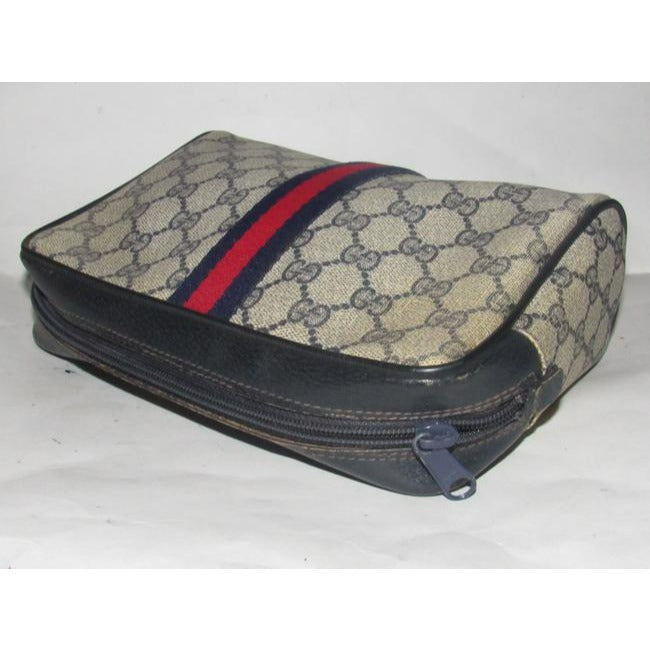 Gucci Vintage Navy Blue Large G Logo Print Coated Canvas And Navy Leather