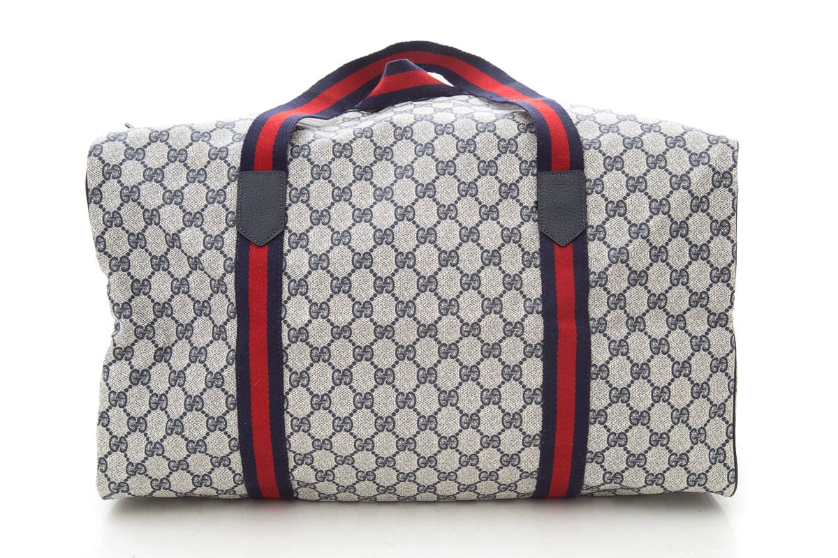 Gucci Navy & Red Web Trim GG Coated Canvas Duffle