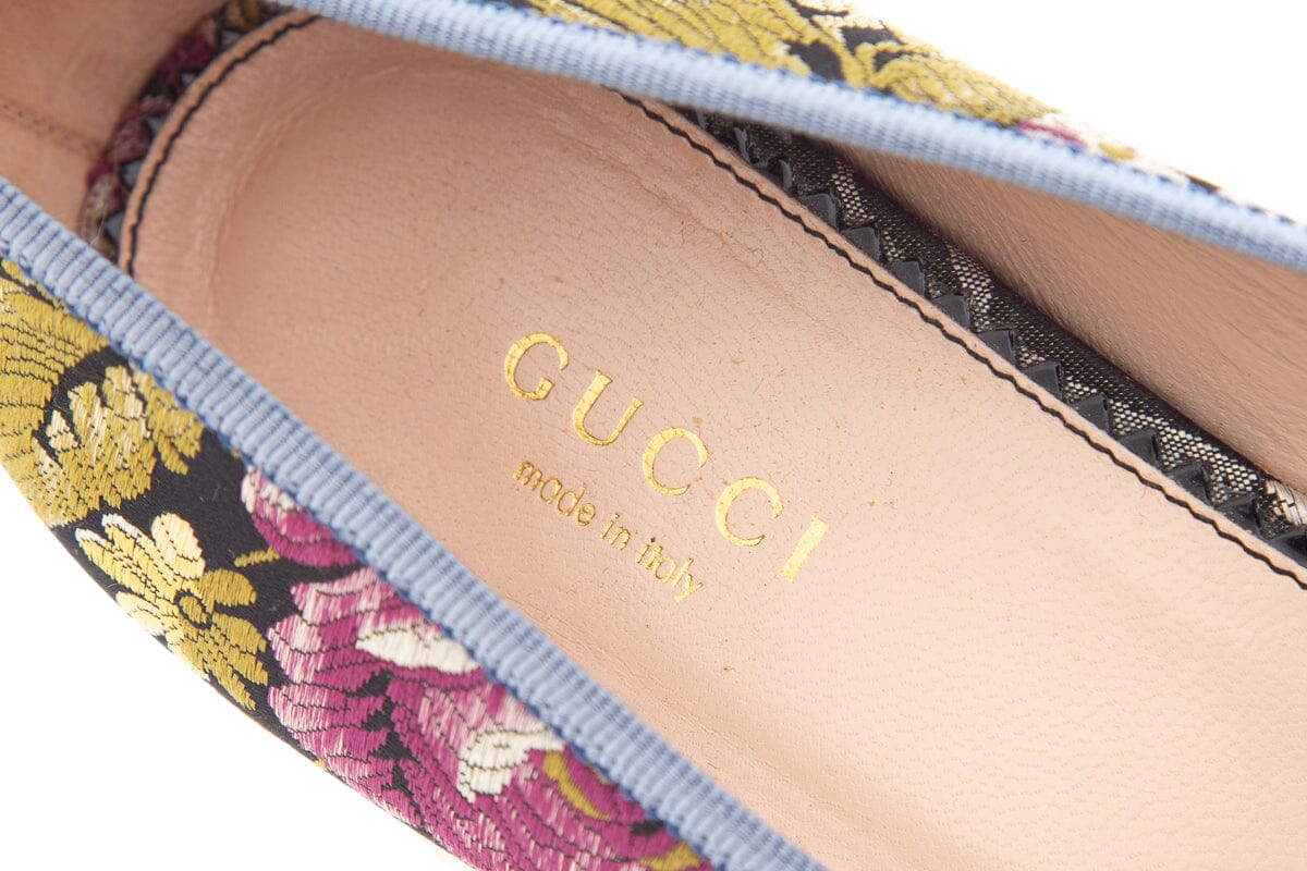 Gucci Black Multi Color Floral Kimberly Jacquard Heel SZ 38