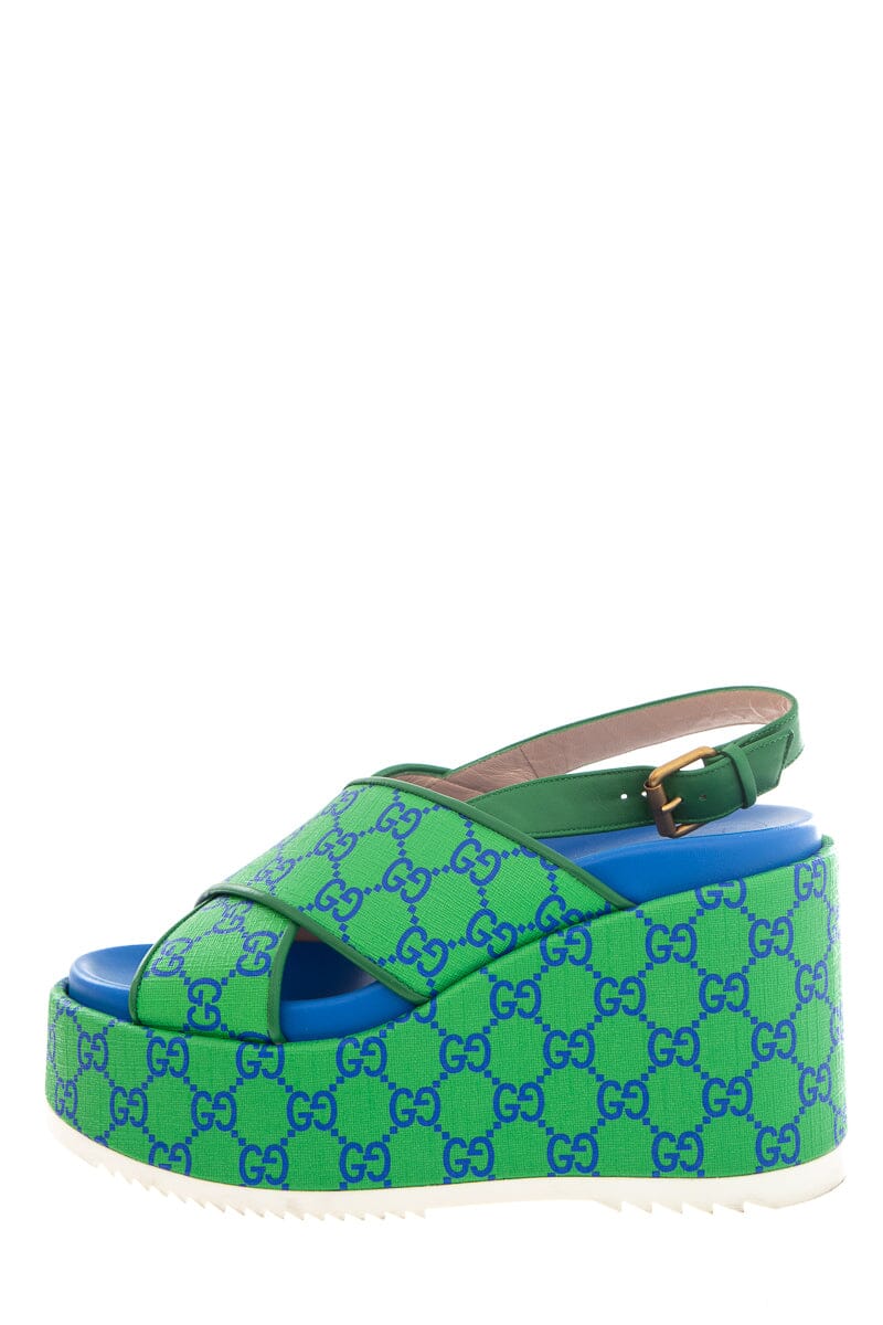 Gucci Blue & Green GG Supreme Platform Sandals SZ 39