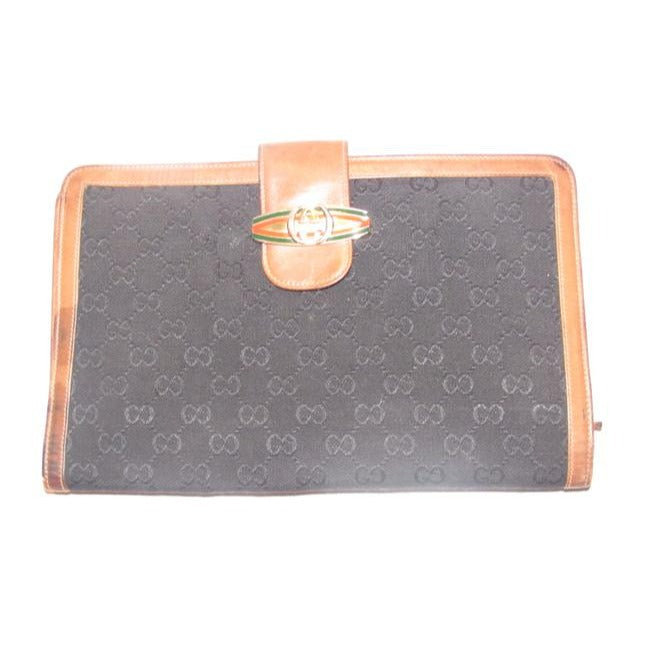 Gucci Black G Logo Brown Red Green Clutch Xl Bi Fold Wallet