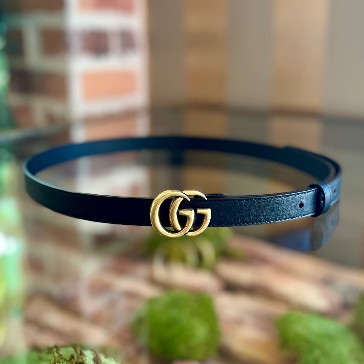 GUCCI GG Marmont Thin Black Leather Belt 95/38