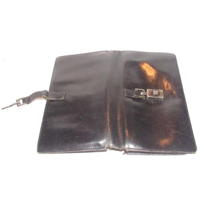 Gucci Black Leather With Chrome Jackie O Style Push Button Closure Checkbook Size Wallet