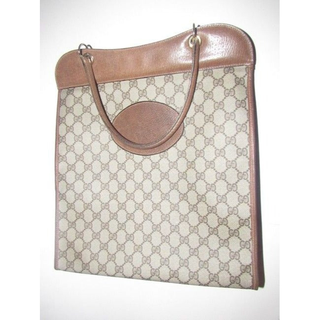 Gucci Vintage Brown Large G Logo Print Coated Canvas And Brown Leather Tote