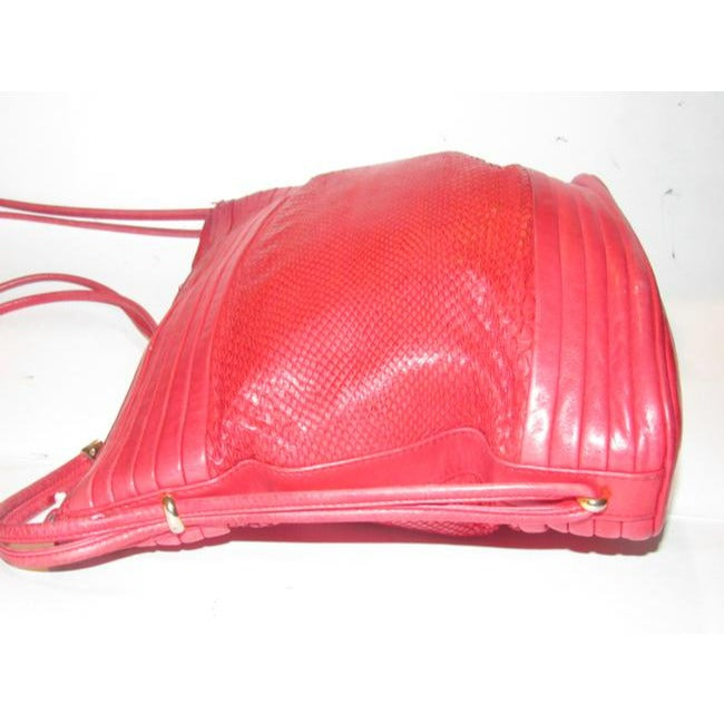 Gucci Vintage Pursesdesigner Purses Red Python Skin Leather And Red Leather Satchel