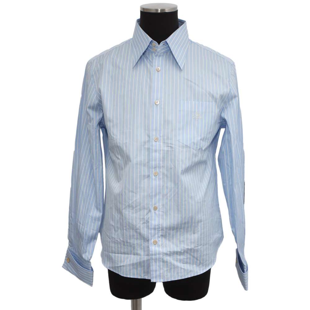 GUCCI Double G Embroidery Striped Shirt Size 41 Blue 680788 Cotton100%