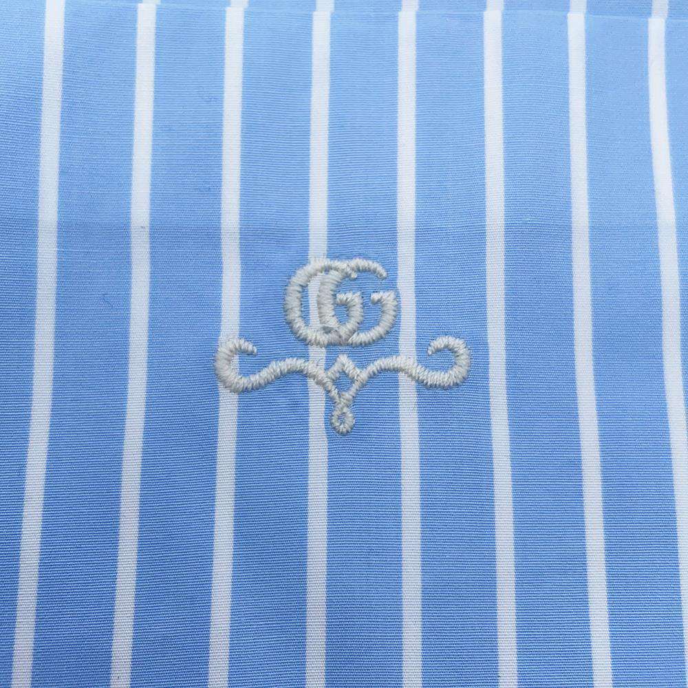 GUCCI Double G Embroidery Striped Shirt Size 41 Blue 680788 Cotton100%