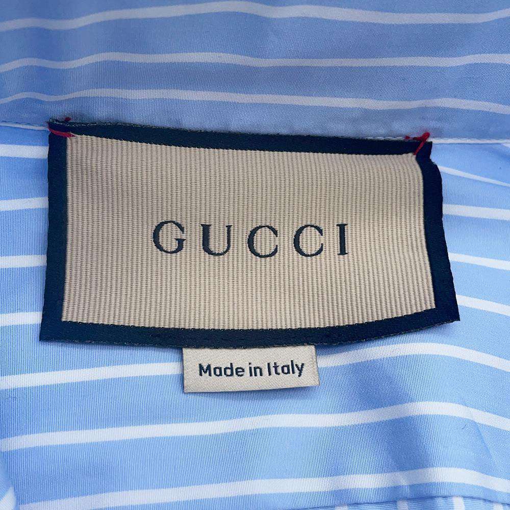 GUCCI Double G Embroidery Striped Shirt Size 41 Blue 680788 Cotton100%