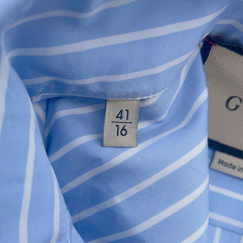 GUCCI Double G Embroidery Striped Shirt Size 41 Blue 680788 Cotton100%
