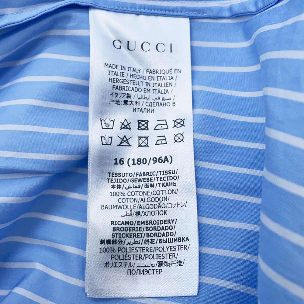 GUCCI Double G Embroidery Striped Shirt Size 41 Blue 680788 Cotton100%