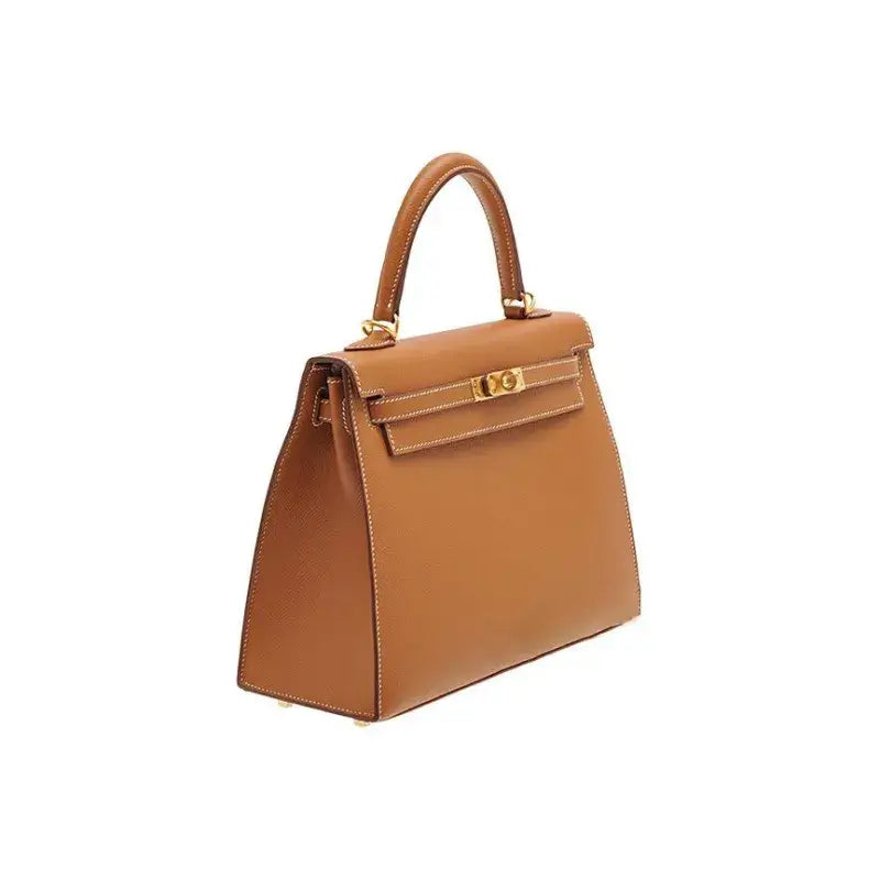 HERMES Kelly Bag Epsom Leather Handbag (25,28) cow brown gold hardware