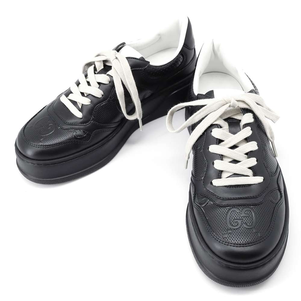 GUCCI GG emboss Sneakers Black 669582 Leather PVC Size 6