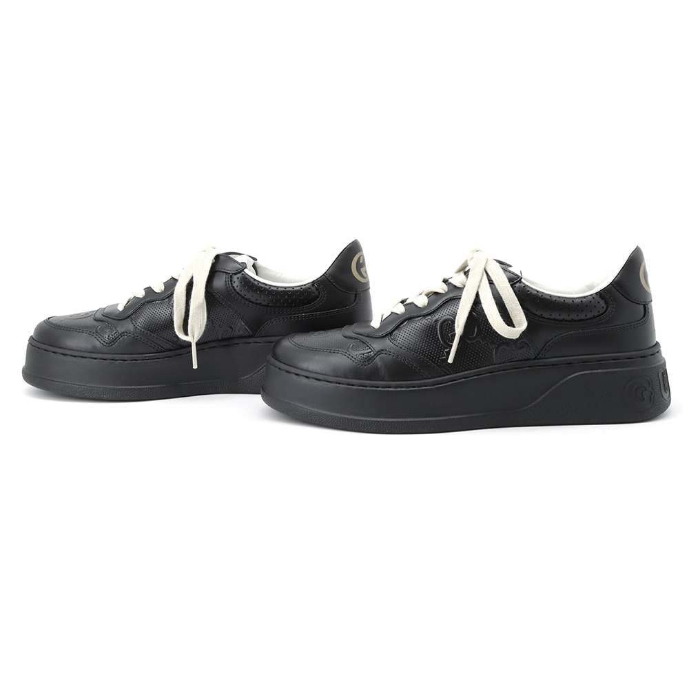 GUCCI GG emboss Sneakers Black 669582 Leather PVC Size 6