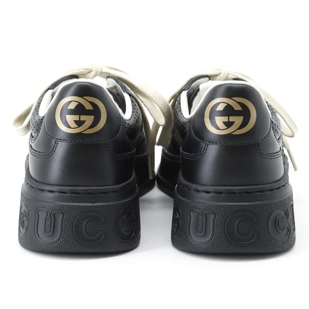 GUCCI GG emboss Sneakers Black 669582 Leather PVC Size 6