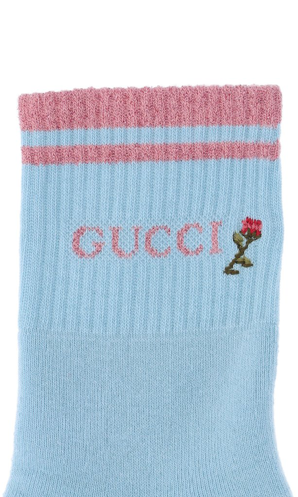 Gucci Rose-embroidered Cotton Ankle Socks in Blue