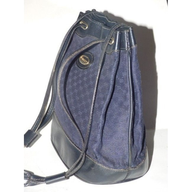 Gucci Navy Blue Micro G Logo Print on Midnight Blue Leather Bucket Bag