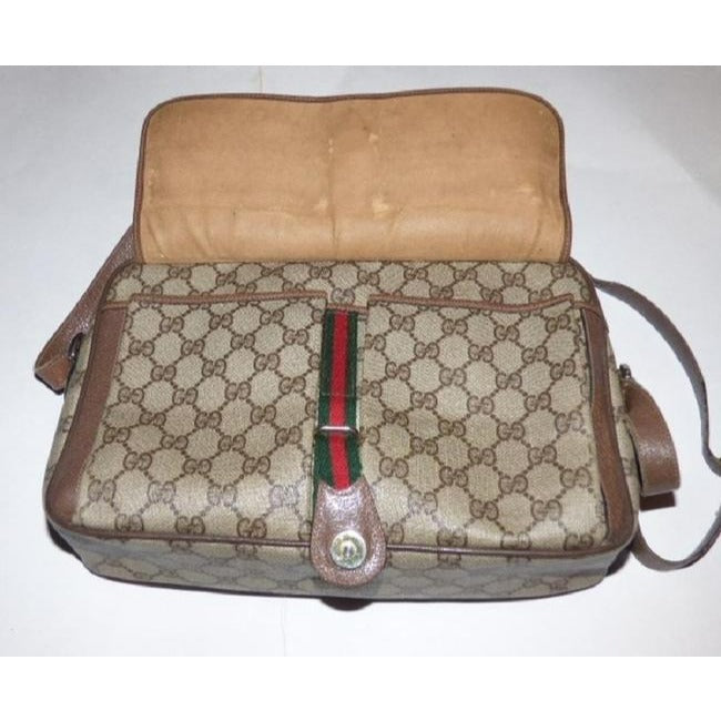 Gucci Vintage Gg Web Shades Of Brown With Large G Logo And Red Green Stripe