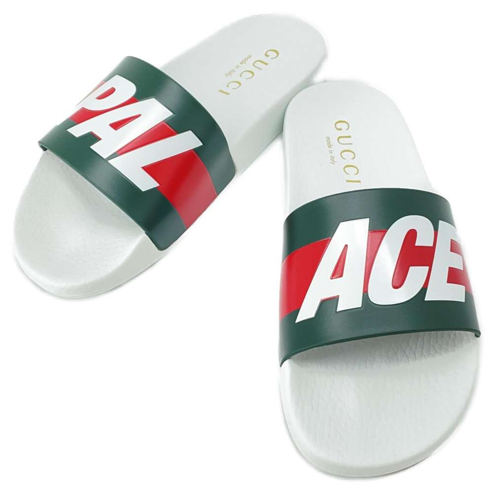 GUCCI Gucci x Palace Logo Slide Sandal GUCCIxPalace Logo Slide Sandals White/Green/Red 723349 Rubber Size 7