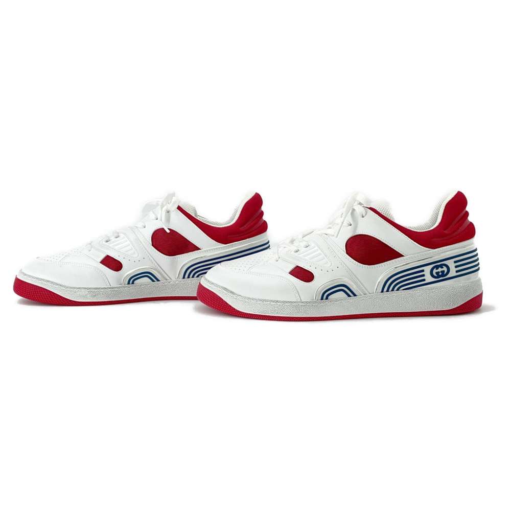 GUCCI Sneakers Basket White/Red/Navy 697882 Leather Rubber Size 9.5