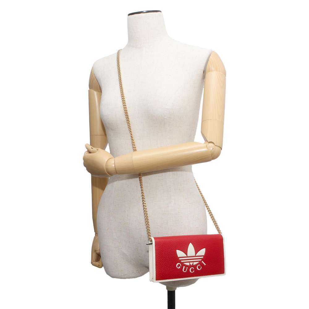 GUCCI adidas Collaboration Chain Wallet Red/White 621892 Leather