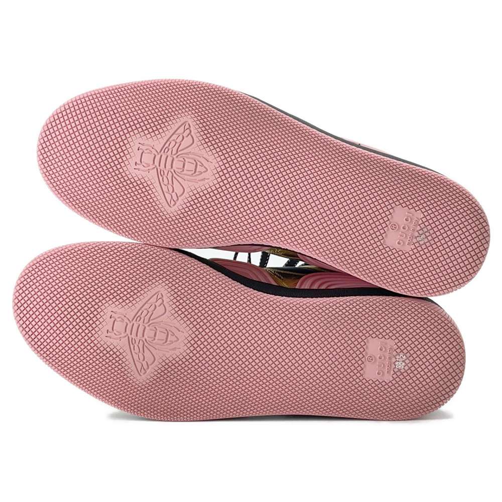GUCCI BASKET LOW Sneakers Gold/Black/Pink 725905 Leather Rubber Size 38.5