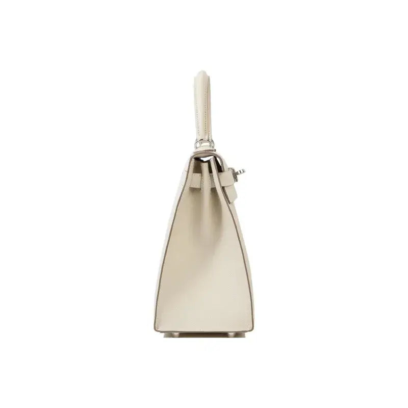 HERMES Kelly 25 Bag Epsom Leather Handbag (25,28) Milkshake White  silver hardware