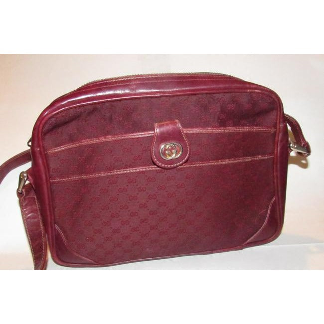 Gucci Vintage Gg Burgundy Small G Logo Canvas And Burgundy Leather