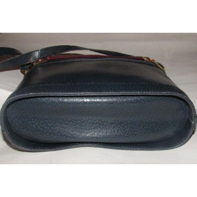 Gucci Blue Hard Boxy Leather Bucket Bag w red/blue stripe