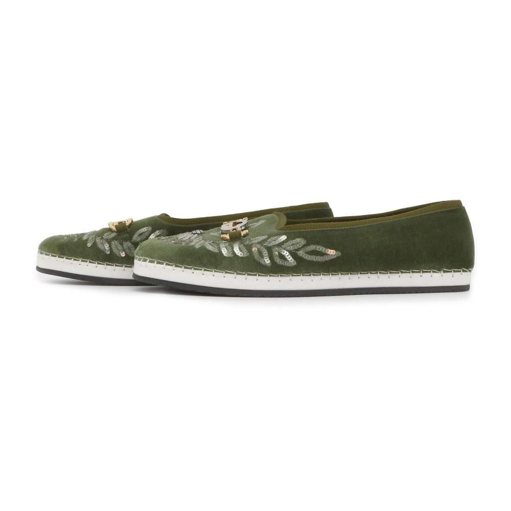 GUCCI Interlocking G slip-ons Green 574882 Velour Size #8